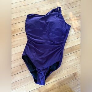 Lands End plum purple‎ one shoulder strap swimsuit